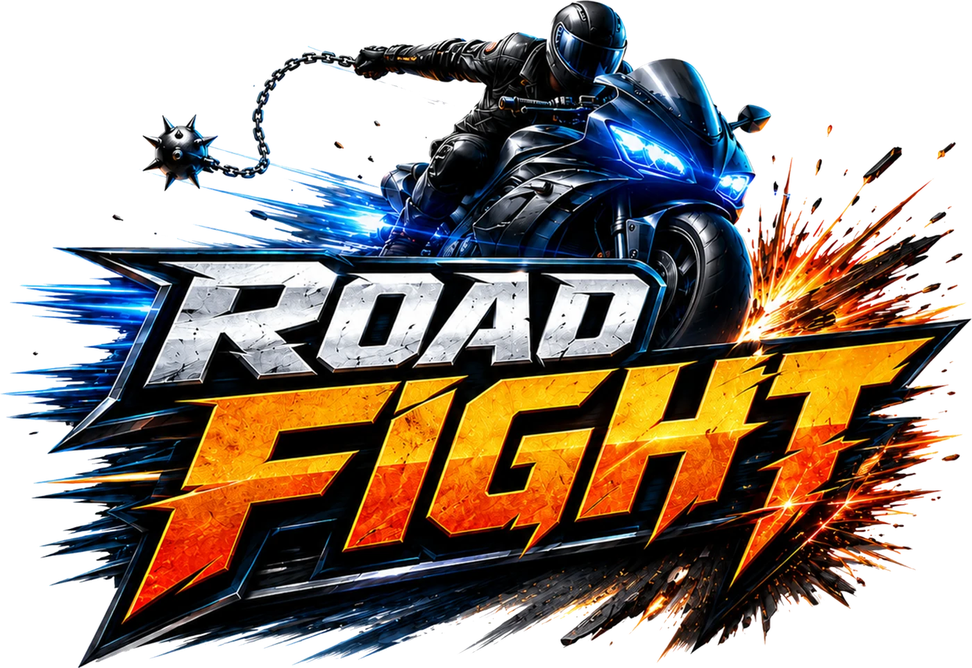 Road Fight game logo with motorcycle rider